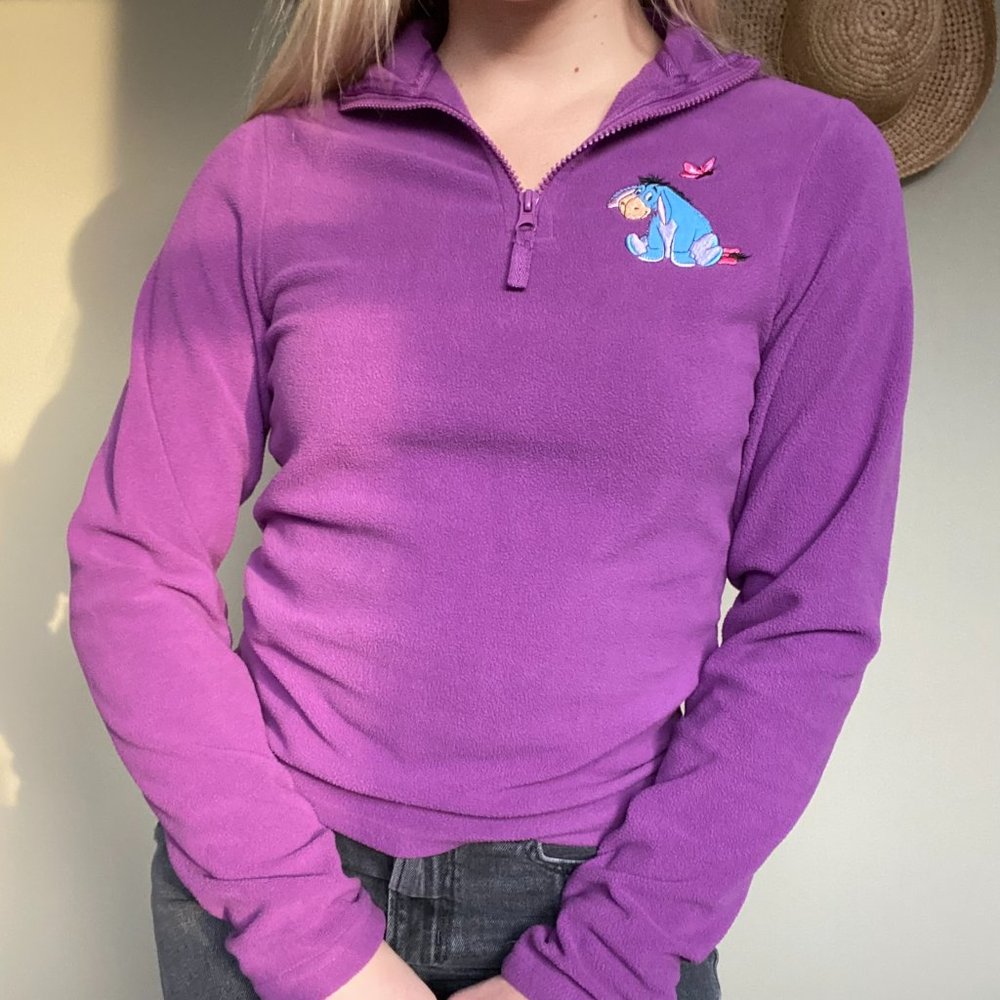Disney Eeyore Purple Fleece Quarter Zip Pullover Size XS